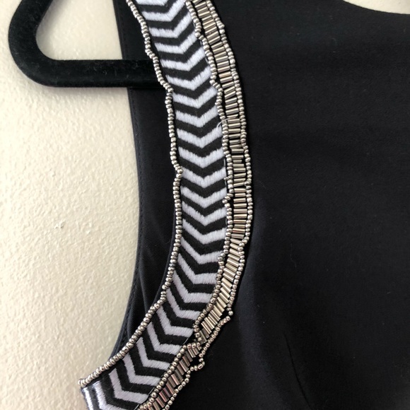 ZARA Little Black Dress Form Fitting With Embroidery Beads Size Medium LBD - Picture 5 of 15